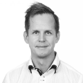 a black and white photo of Mattias Vesterlund